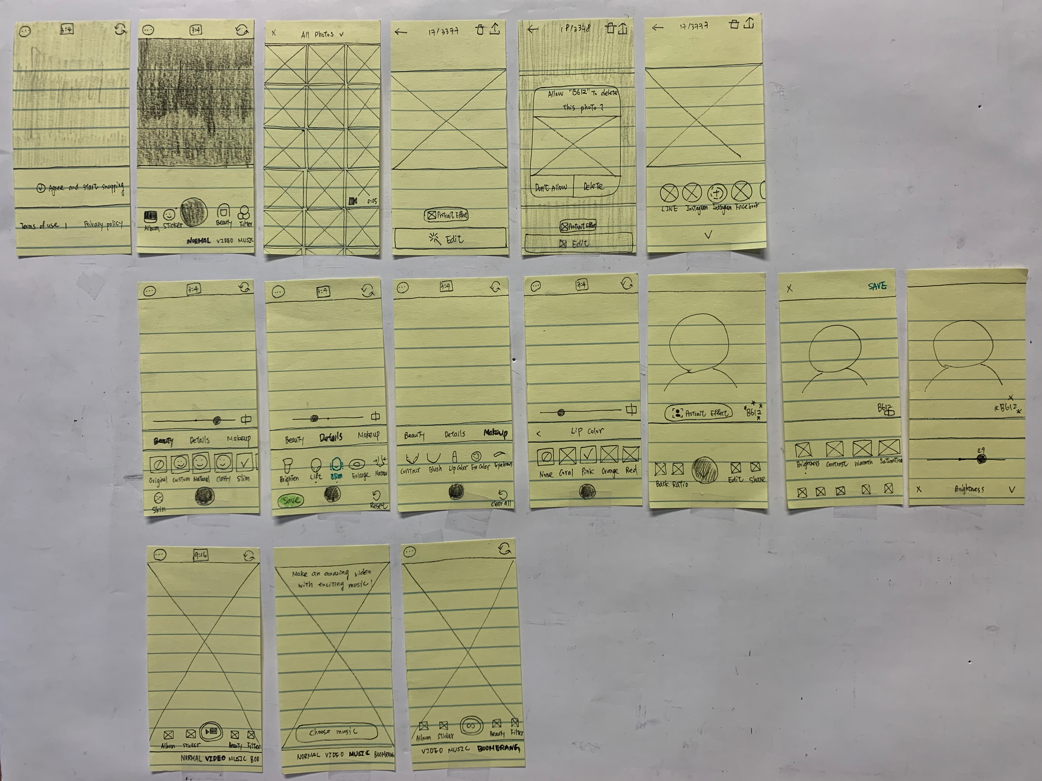 Deconstructing the screens used in the B612 app