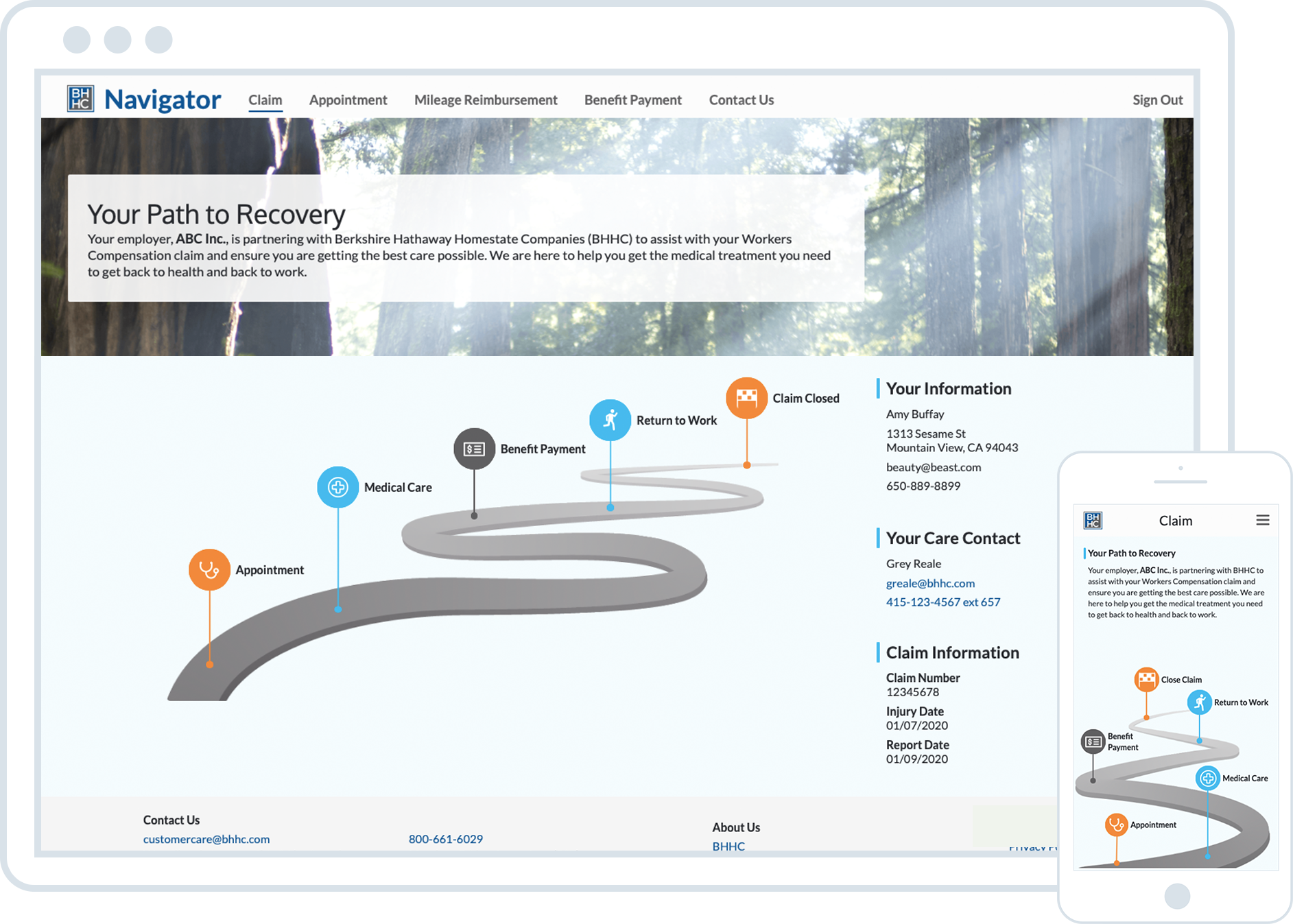 a photo of a desktop screen and a mobile screen with responsive homepage layout